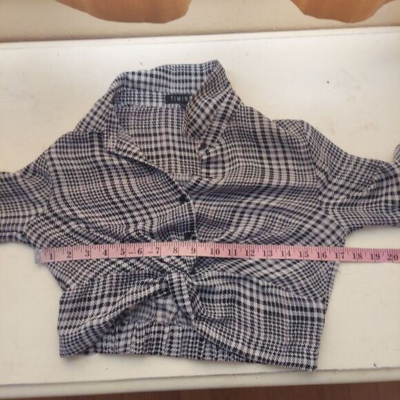 TIMING Houndstooth Cropped Blouse Sz Small - Picture 7 of 10